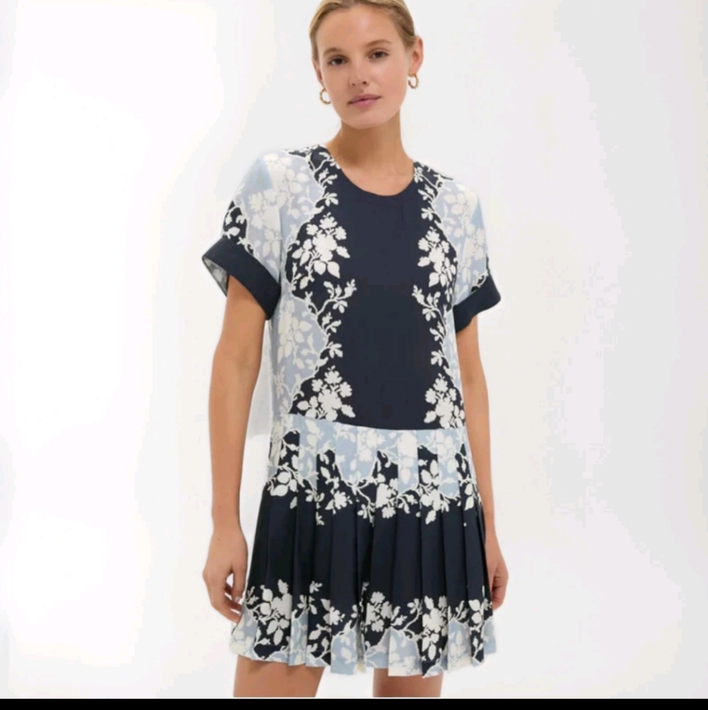 Tuckernuck Navy And Light Blue Floral Drop-Waist Mini Dress No Tag On Dress